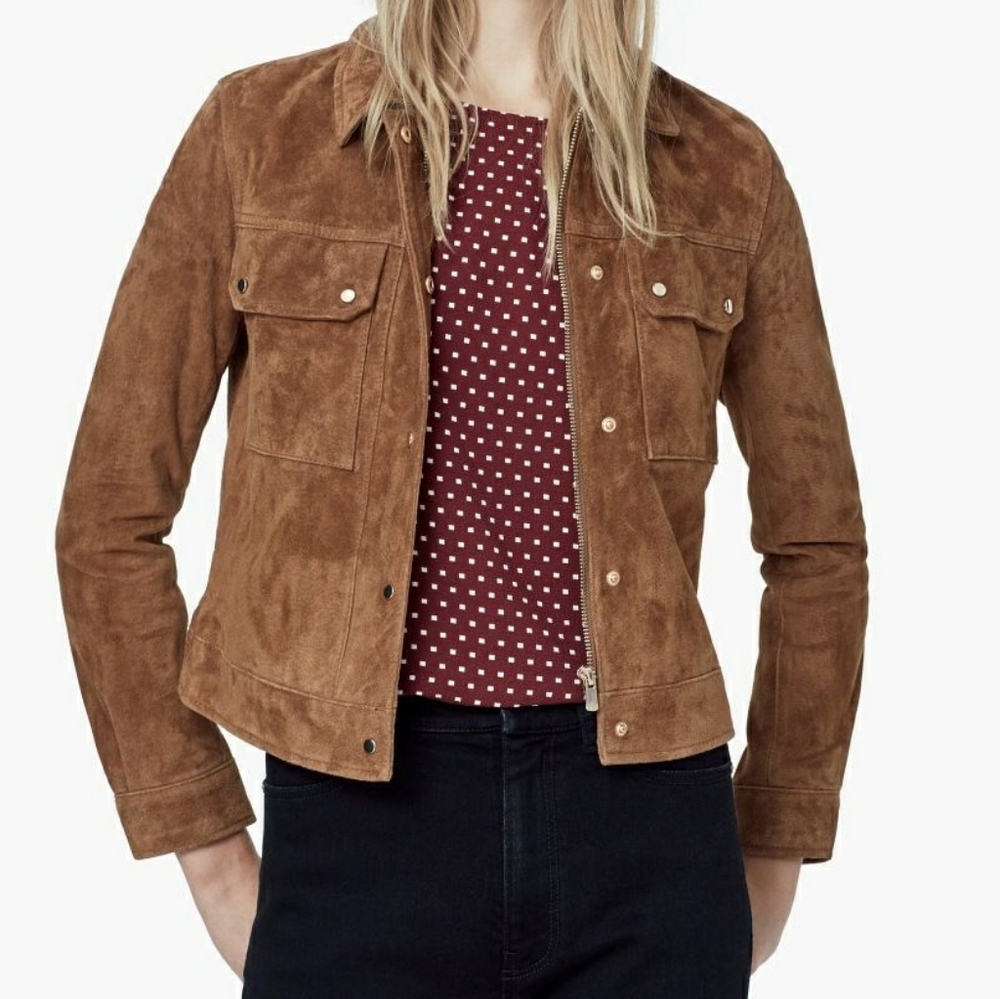 Mango Suede Leather Jacket Brown Size Large